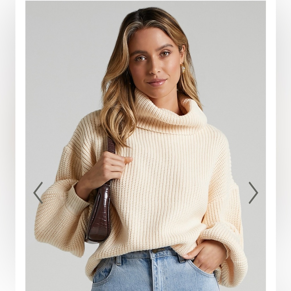 Showpo Cream Turtleneck Sweater with Ribbed Texture